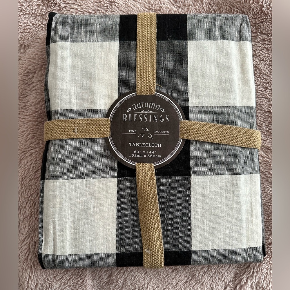 Autumn Blessings Buffalo Plaid tablecloth.